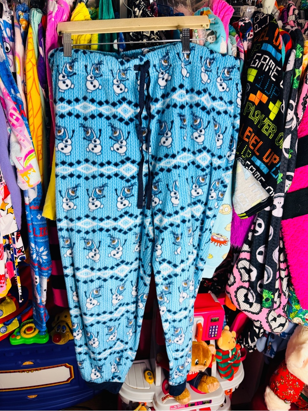 Disney Light Blue Olaf Fleece Pajama Pants with Navy Drawstring